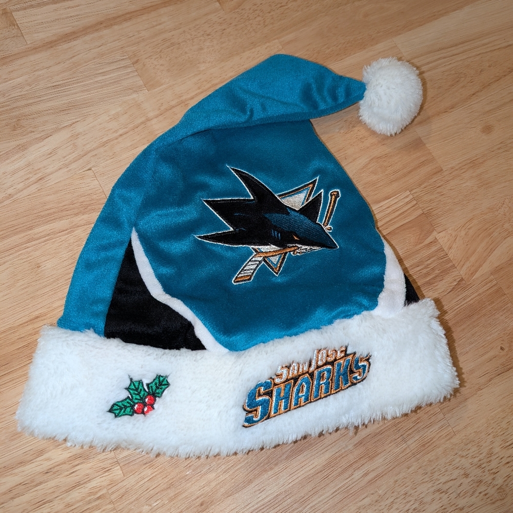Forever Collectibles San Jose Sharks NHL Teal & White Plush Santa Hat